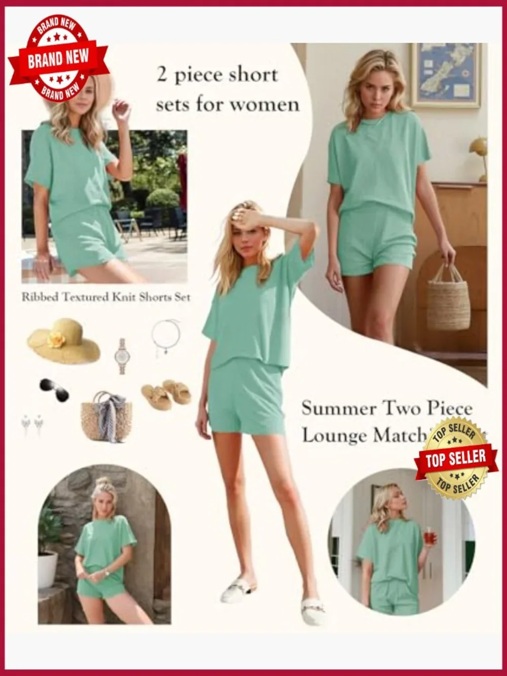 Women 2 Piece Shorts Set Ribbed Loose Lounge Matching Sets
